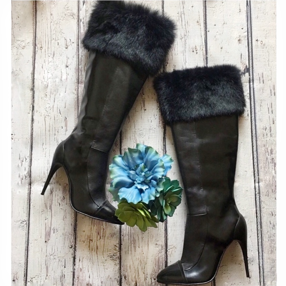 🌷HOST PICK!🌷 ITALIAN NWOT Black Heel Fur Boots 38